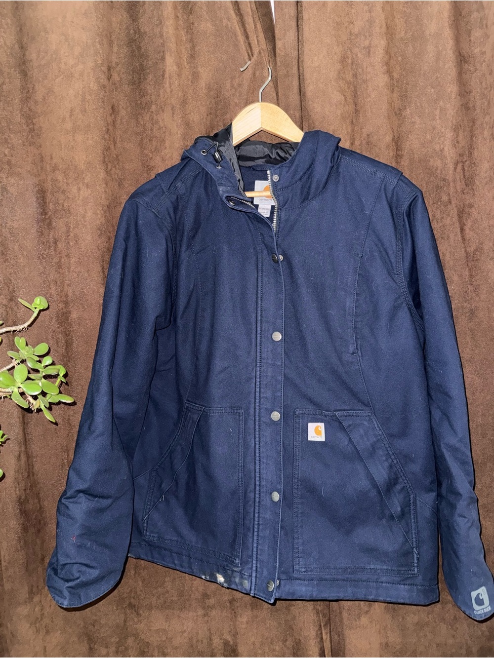 Carhartt Navy Quick Duck Hooded Jacket Sleeve Detail